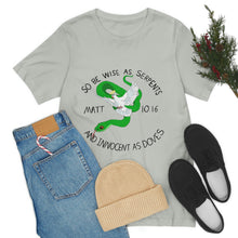 Load image into Gallery viewer, Matthew 10:16 "Wise As Serpents, Innocent As Doves" Adult Unisex Jersey Short Sleeve Tee