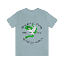 Load image into Gallery viewer, Matthew 10:16 "Wise As Serpents, Innocent As Doves" Adult Unisex Jersey Short Sleeve Tee