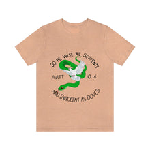 Load image into Gallery viewer, Matthew 10:16 "Wise As Serpents, Innocent As Doves" Adult Unisex Jersey Short Sleeve Tee