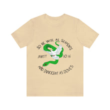 Load image into Gallery viewer, Matthew 10:16 "Wise As Serpents, Innocent As Doves" Adult Unisex Jersey Short Sleeve Tee