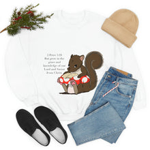 Load image into Gallery viewer, "Scripture Squirrel 2 Peter 3:18" Unisex Heavy Blend™ Crewneck Sweatshirt