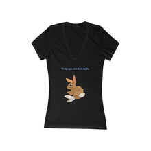 Load image into Gallery viewer, LiLi Rabbit &quot;Pretty eyes and thick thighs.&quot; Women&#39;s Jersey Short Sleeve Deep V-Neck Tee
