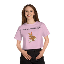 Load image into Gallery viewer, LiLi Rabbit &quot;Pretty eyes, and thick thighs.&quot; Champion Adult Women&#39;s Heritage Cropped Tee
